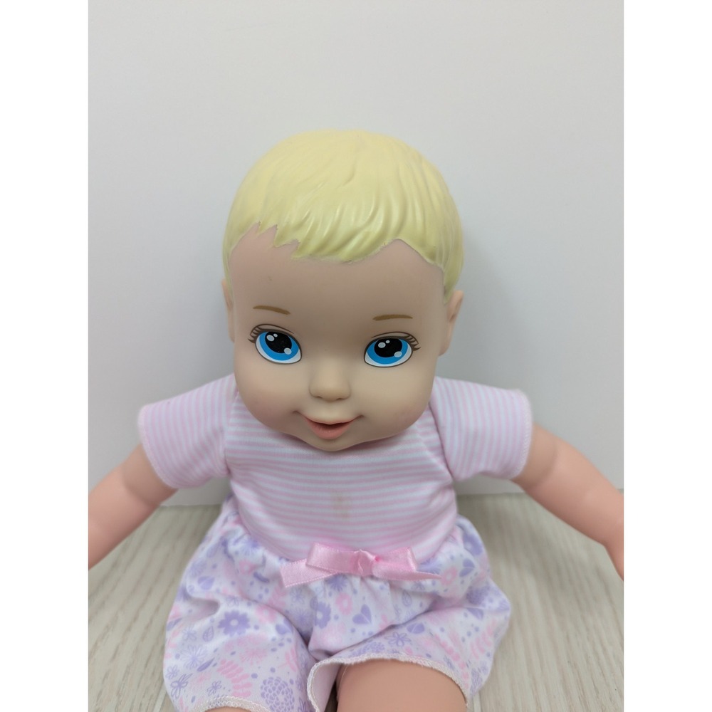Jakks Pacific baby doll girl pink stripes purple flowers blonde soft body 14" - Picture 2 of 7